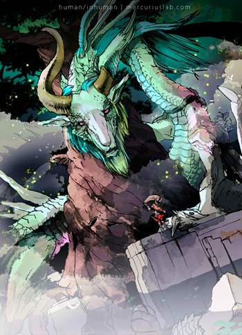 竜と竜騎士子さん絵。pixivのドラゴンマガジンコンテスト出そうかと思ったけど、途中で自主没。